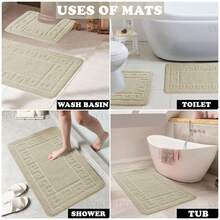 VELVETIO Bath Mat Set 2 Piece Non Slip Rubber Pedestal And Bath Mat Set Toilet Greek Bathroom Rug New - Cream - View 6