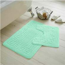 VELVETIO Bath Mat Set 2 Piece Non Slip Rubber Pedestal And Bath Mat Set Toilet Greek Bathroom Rug New - Aqua - View 5