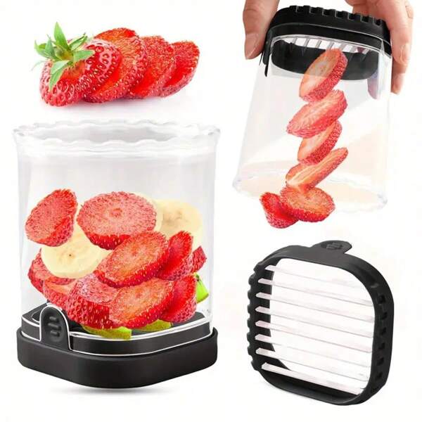 1pc Stainless Steel Fruit Slicer, Strawberry Slicer With Manual Push Board For Quick Slice, Rectangular Blades, Essential Kitchen Tool, Suitable For Fruit Salad Preparation, Applicable For Home, Restaurant, Fruit Store, RV