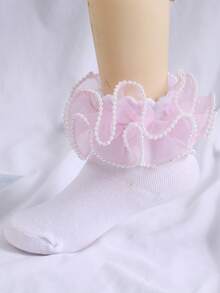 1 Pair Girls Pearl Ruffle Dance Ankle Socks, For Teens - Multicolor - View 4