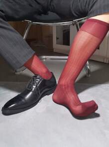 1pair Comfortable Lightweight Men's Wide Striped Dress Socks,Imitation Silky And Excellent Elasticity Design,Colorful Red/Blue/White/Black/Green Striped Business Suit Socks,Breathable Gentleman's Crew Mid Length Socks, Fall