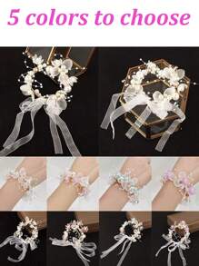 Gefälschte Perlen Handblume für Mädchen als Brautjungfer, Hochzeit Schnürblume, Braut Ballzubehör, Tanzbparty Deko, neue Girlande Super Fee Handblume für Geburtstagsmädchen, Aufführungs-Haaraccessoires, Geburtstagsgeschenk, Hochzeit Blumenmädchen Handblumen