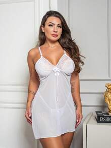 Sexy Transparent Tulle Nightgown With Panties - 白色 - 查看 1