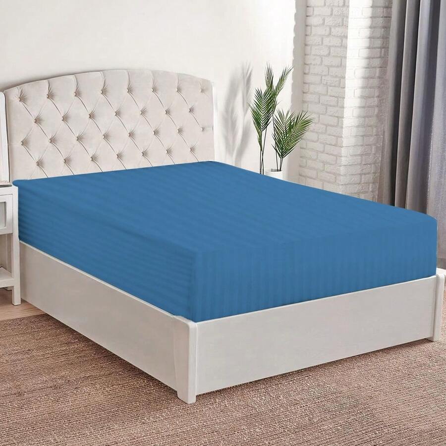 Box Spring Sheet With Full Bottom, Cotton Touch, Soft And Fresh, Ideal For Spring, Available In Single, Double, Queen Size And King Size, Variety Of Colors, Perfect For Modern Bedrooms, Breathable And Comfortable For All Seasons - Royal Blue - View 1