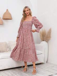 Vestido de chiffon floral ditsy para maternidade com mangas compridas, nova chegada da primavera