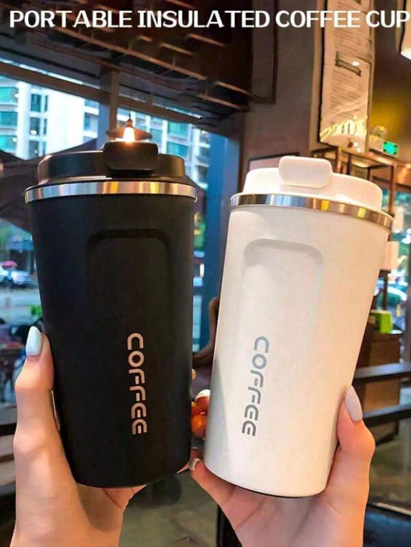 1pc/380ml Portable Coffee Cup, Travel Coffee Cup, Stainless Steel Coffee Cup, Insulated Coffee Cup, Insulated Water Bottle, Double-Wall Stainless Steel Vacuum Bottle With Anti-Slip Shell, Travel, Portable European High-End Elegant Latte Cup For Men And Women, High-End Portable Cup - Suitable For Milk, Coffee, Tea, Juice