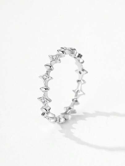 1pc 925 Sterling Silver Shining Zirconia Star Rings For Women Fine Jewelry Wedding Party Dating Gift