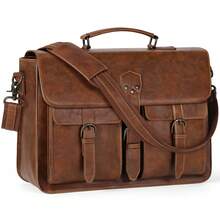 Vintage Portafolios para Hombre 15.6 Pulgadas,Maletin para Laptop PU Piel Retro,Bolsa de Mensajero Impermeable - Marrón - Ver 1