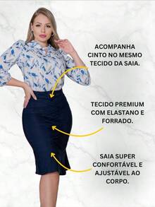 Kit 2 Women's Midi Skirts Premium Evangelical Social Fashion. - 黑色和藍色 - 查看 4