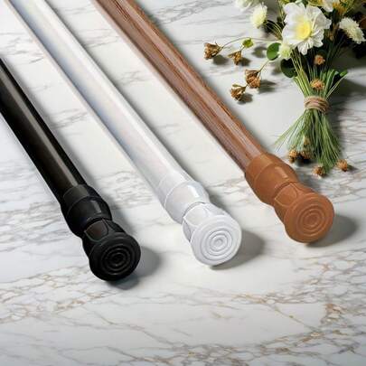 FEPK 1pc/2pcs Retractable Tension Rod, Strong Spring, Easy Installation, Available In Black, White And Wood Grain, Suitable For Curtain Rods, Drying Racks, Wardrobe Supports, Shoe Cabinet Supports, Towel Bars, Essential Home & Bathroom Item Bathroom Decor