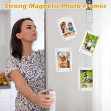 Rame foto acrilice magnetice puternice – Mini rame foto pentru frigider cu magnet cu două fețe în dimensiunea portofelului, perfecte pentru afișarea filmului și decorarea frigiderului cu amintiri prețuite