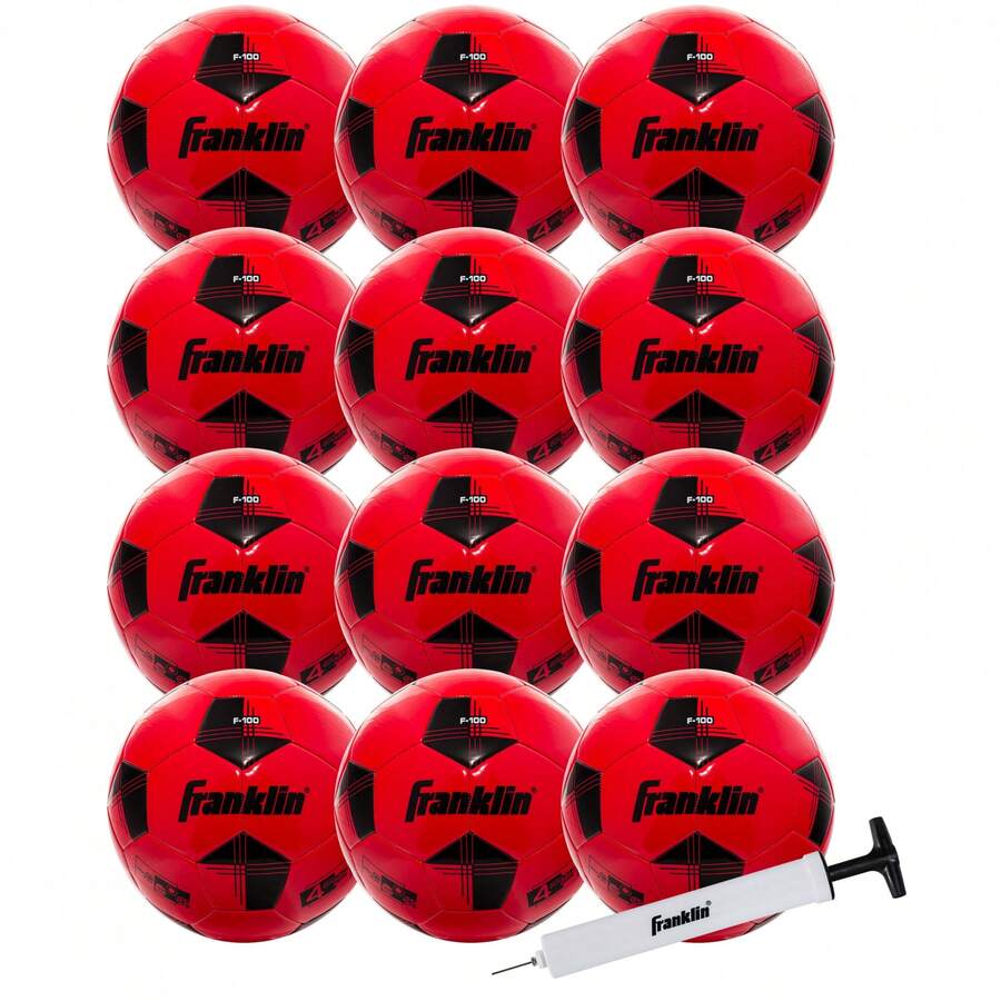 Franklin Sports Competition 100 Soccer Balls - 12 Pack Deflated With Pump - Red/Black - Size 4 - 紅色 - 查看 1