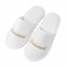 Women Bridesmaid Embroidered Logo Full Cover White Coral Fleece 28cm Length Slippers, 6mm Thick Comfortable EVA Sole, Disposable Wedding Supplies - All Inclusive Bridemaid - View 4