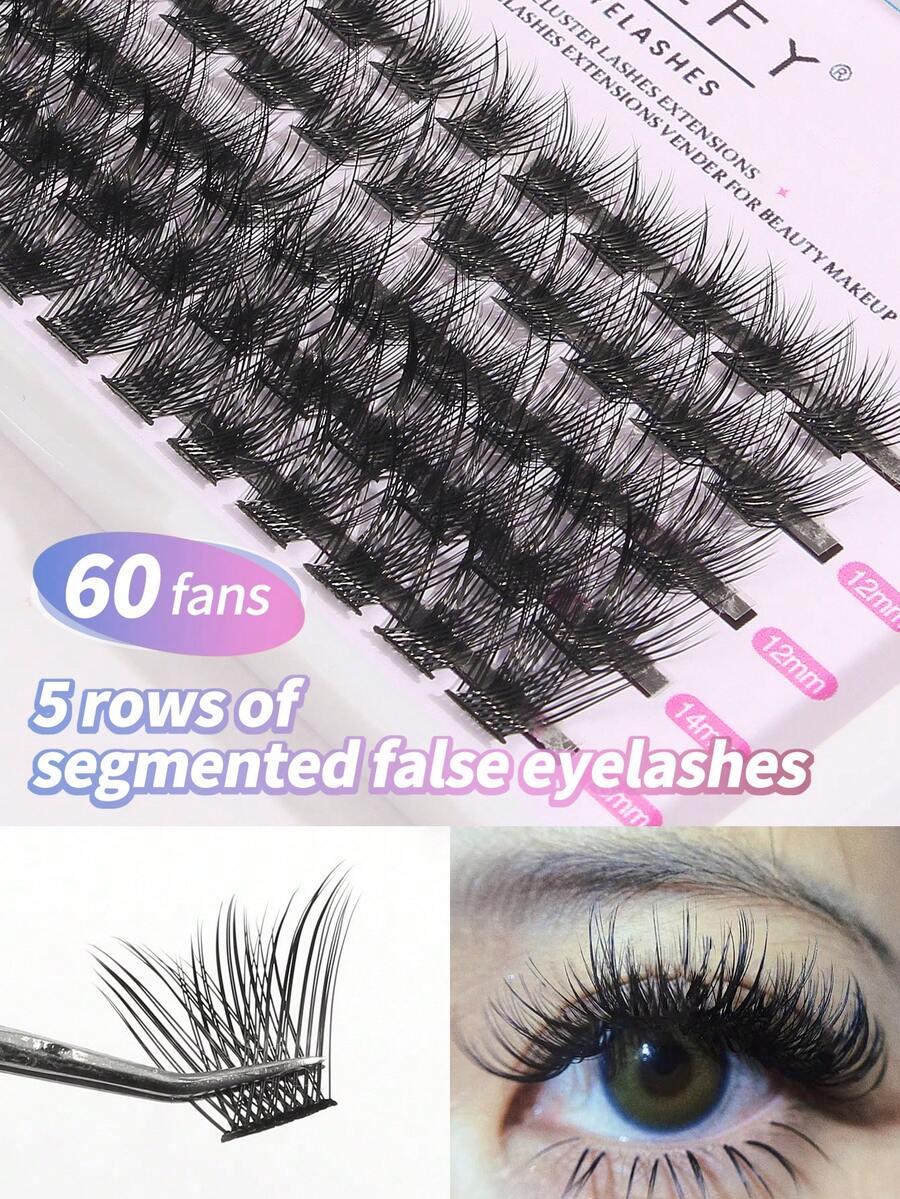 60 Clusters Fluffy Lash Clusters DIY Individual Lash Extensions Fluffy False Eyelashes Segmented Crossover Extensions,Manga Eyelashes Reusable, ,Fluffy Layered Eyelashes Create More Beautiful Eyes - CC - 查看 1