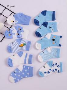 5Pairs /10 Pairs Of Girls' Blue, Adorable, Daily And Casual Short Stretch Mid-Calf Socks - Multicolor - View 7