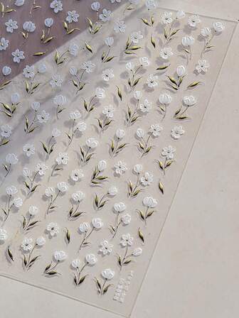 1 hoja de pegatinas de arte de uñas con relieve 5D autoadhesivas, hojas doradas bronceadas, flores de magnolia, decoración de primavera para manicura