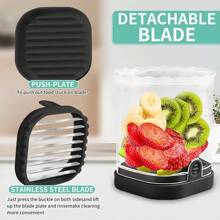 1pc Stainless Steel Fruit Slicer, Strawberry Slicer With Manual Push Board For Quick Slice, Rectangular Blades, Essential Kitchen Tool, Suitable For Fruit Salad Preparation, Applicable For Home, Restaurant, Fruit Store, RV