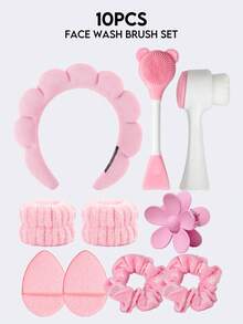 3/5/6 件洗脸头带和洗脸腕带、女孩水疗礼品水疗头带、洗脸淋浴瑜伽水疗头带、面膜刷、洗脸刷、花爪夹、护肤头带、美容、护肤产品、水疗、自我护理、护肤工具、面部护理、美容师用品、皮肤、洗面奶、面部 - 粉色 - 查看 16