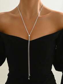 1pc New Fashion Adjustable Y-Necklace With Snake Bone Chain Design, Versatile Sweater Necklace