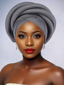 Awegeo Women's Solid-Color Luxury African-Inspired Turban - Bold & Easy-To-Wear Headwrap For Galas, Weddings, Parties & Special Occasions - A - View 13