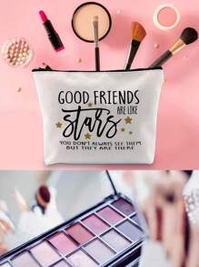 Cosmetic Bag For Good Friends - Unisex-Adult Makeup Bag With Zipper, Non-Waterproof, Unscented, Multi-Purpose Pouch With Inspirational Quote