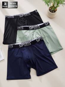 3 件/包男士撞色字母腰带内裤，休闲、通勤、运动风格，舒适透气三角裤 - 彩色 - 查看 1