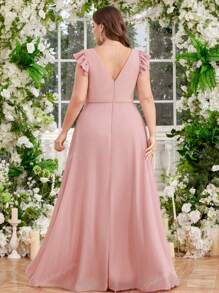 UNITHORSE UNITHORSE Plus Size Deep V-Neck Strapless Gown With Pleated Waist Side Slit And Large Dress Elegant Women's Dress, Evening Dress,Bridesmaid Dress