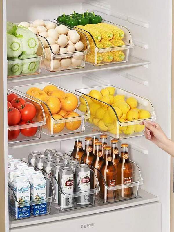 1pc/2set Refrigerator Storage Box, Clear Durable Storage Bin, Stackable Large Capacity Storage Bucket For Refrigerator, Freezer, Kitchen Cabinet, Pantry, Kitchen Storage Box And Cabinet, Kitchen Accessories,Fridge Organizer,Snack Box,Spice Containrs