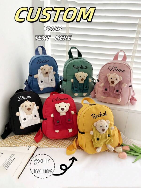 Customized Bags With Personalized Names Or Holiday Messages. Customize Your Own Backpack, Mini Cartoon Casual Cute Teddy Bear Backpack School Bag, You Can Write Names, Letters, Lucky Numbers, Etc., Perfect For Daily Adaptation To School, Dance Classes, Travel, Birthday Gifts Friends And Daughters. Unforgettable. Packaging, Christmas Gifts, New Year Other Prints Placed Randomly.,Multi-Functional,Ornamental,Letter,Stylish,Modern,Colorful,Cute,Adorable,Casual,Custom,Personalised,Unique,Customized,Ideal Gifts For Him,Ideal Gifts For Her