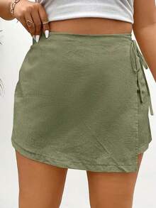 Women's Summer Casual Solid Color Drawstring Wrap Shorts - Green - View 2