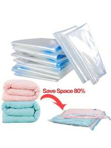 1/2/3/5 pezzi Sacchetti per il sottovuoto salvaspazio con 1 pompa manuale - Riutilizzabili, borse da viaggio in plastica portatili, sacchetti per conservare i vestiti, sacchetti per il sottovuoto in PET, semplici sacchetti per la compressione sottovuoto trasparenti per uso domestico per vestiti, coperte, camicie, organizzatore salvaspazio per casa, dormitorio, armadio, camera da letto, bagno, decorazioni. Sacchetti per la scuola, accessori scolastici, roba scolastica