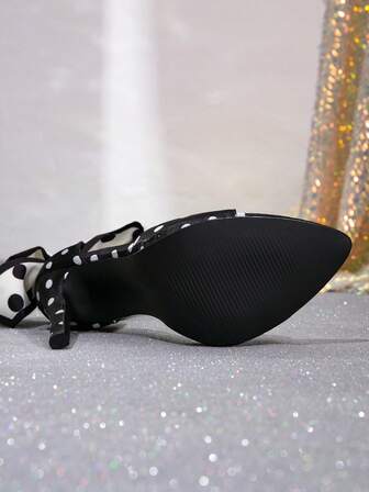 2025 Summer New Women's French Polka Dot Pointed Toe Sandals, Super High Heel, Strap, Bowknot Ankle Strap Open Toe