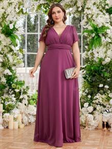 UNITHORSE Vestido maxi elegante con escote en V profundo sin tirantes, cintura plisada y efecto estilizante para mujer, vestido de dama de honor para ocasiones elegantes