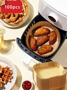 100pcs Air Fryer Paper, Parchment Paper For Baking, Non-Stick Steamer Mat For Cooking, Disposable Physical Paper - Multicolor - View 1