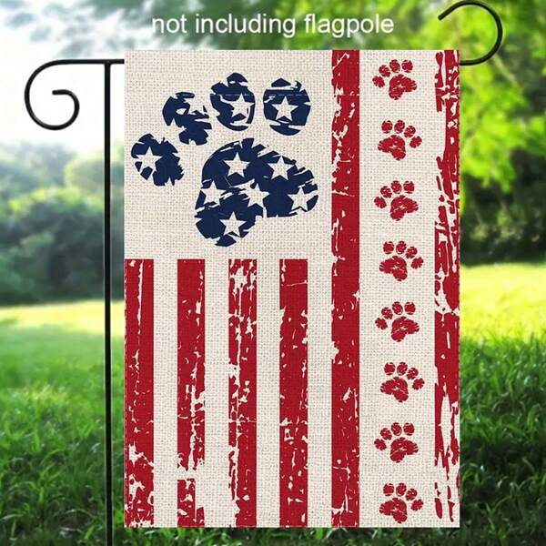 1Pc Patriotic Dog Paw & Stars Garden Flag - Double-Sided, Durable Polyester, Perfect For Independence Day & Memorial Day Decor, Outdoor Yard And Home Decoration, No Flagpole Included, 12x18in