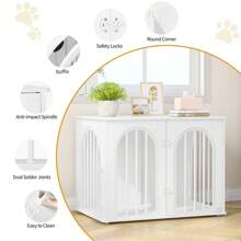 Hundekäfig Möbel, 80cm Hundebox für Zuhause, 3 Türen, Bogentür, Moderne Hundebox Indoor für Hunde, Beistelltisch, Hundekäfig Hochbelastbar, 56 x 80 x 61 cm