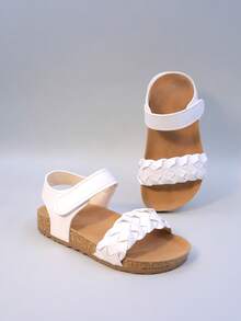 2025 Summer New Girls' Roman Knit Sandals, Lace-Up Design, Breathable, Foot Protection, Non-Slip Lightweight Soft Cork Soles