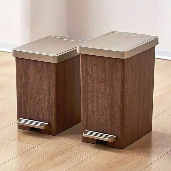 Cestino dei rifiuti con pedale 12L/16L, bidone della spazzatura di alta gamma con finitura in legno, con doppio scomparto e coperchio, impermeabile, per uso domestico, salotto, bagno, toilette, per l'organizzazione della cucina