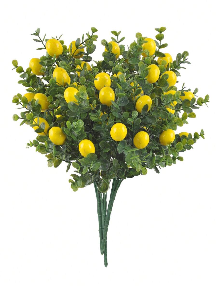 1/4/8PCS Artificial Lemon Branches Green Eucalyptus Plants With Stems Yellow Fake Fruits Suitable For Farmhouse Kitchen Vase Wedding Party Garden Indoor And Outdoor Home Decoration - Eucalyptus Lemon - View 1