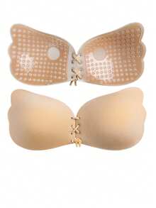 1pc Drawstring Chest Tape, Gathers & Lifts Bust, Seamless & Invisible Silicone Bra Pasties For Backless, Strapless Dresses, Party & Formal Wear - Khaki - View 7