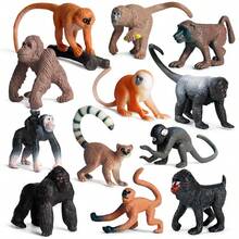 6/12pcs Simulation Monkey Animal Model Set Chimpanzee Model Children's Education Toy Cake Decoration Halloween Christmas Gift - Multicolor - View 1