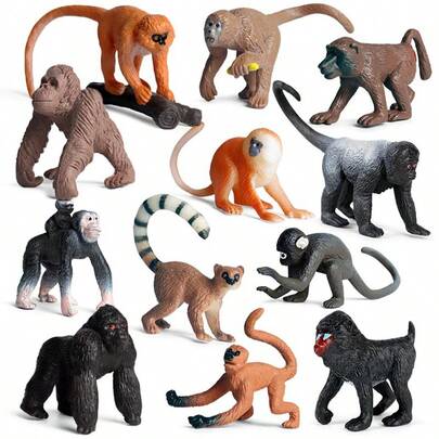 6/12pcs Simulation Monkey Animal Model Set Chimpanzee Model Children's Education Toy Cake Decoration Halloween Christmas Gift