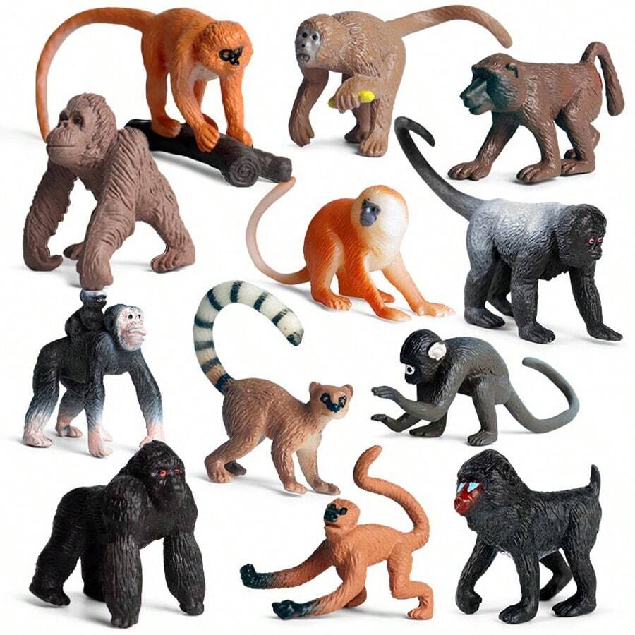 6/12pcs Simulation Monkey Animal Model Set Chimpanzee Model Children's Education Toy Cake Decoration Halloween Christmas Gift - Multicolor - View 1