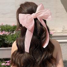 1pc Women Solid Color Mesh Bow Hair Clip Claw Clips Hair Claws Hair Barrettes - White - View 10