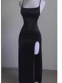 Women's Long Bodycon Dress With Slit Braided Back Elegant - Negro - Ver 1