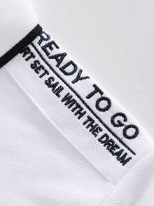 New Men's Polo Shirt, Short Sleeve, Football Embroidery, White Color, British Style, Sports/Casual, Color Blocking, High-Quality Loose Fit, Breathable, Comfortable, Side Slit, Luxury High-End Imported, 3D Embroidery, Exquisite Emblem, Original Design, - White - View 6