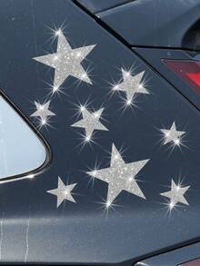 Sparkling Star Sky Decal Sticker, Attractive Decoration For Car Body, Laptop, Refrigerator, Motorcycle, Suitcase With Personalized Catching Star Elements - Silver - View 2