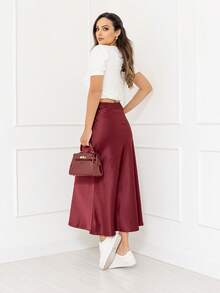 Elegant Long Skirt Women's Fashion Satin Skirt With Side Zipper Code167 - Burdeos - Ver 3