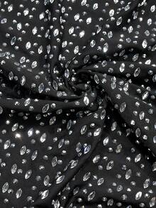 女士闪亮水钻圆领无袖修身长款晚宴礼服、婚礼宾客礼服、正式礼服、晚礼服、长袍 - 黑色 - 查看 7