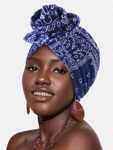 1 pieza Sombrero turbante con estampado de flor de anacardo africana para mujer, gorra para pérdida del cabello por quimioterapia, pañuelo para la cabeza - multicolor - Ver 21